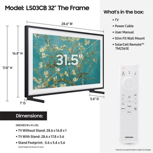 TV 32" LIFESTYLE SERIES THE FRAME SMART LED-LCD HYPR REAL HDR 60 HZ 2023