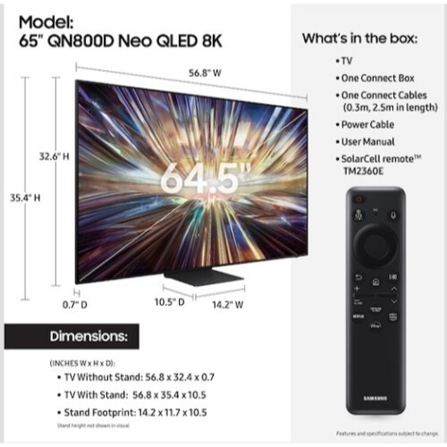 TV 65" QN800D SERIES NEO QLED 8K UHD LED-LCD SMART HDR 7680X4320 2024