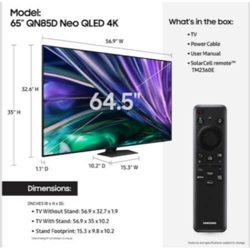 TV 65" QN85D SERIES NEO QLED 4K UHDTV HDR SMART HLG 2024