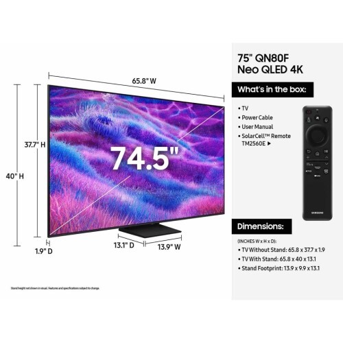 TV 75" QN80F SMART LED-LCD NEO LED 4K QLED 3840X2160 2025