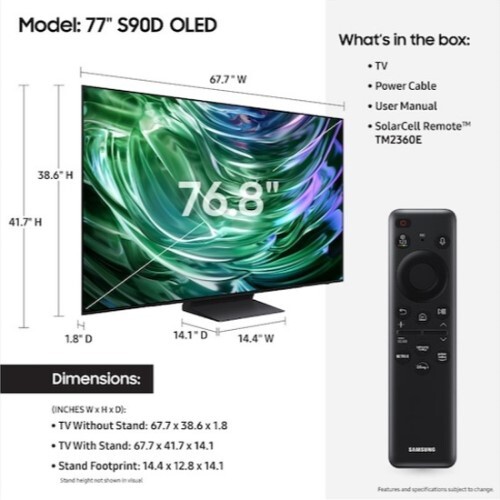 TV 77" S90D SERIES OLED SMART 4K UHDTV 2024
