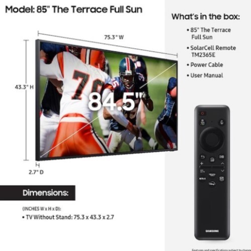 TV 85“ OUTDOOR THE TERRACE QLED 4K FULL SUN RATED 120 HZ