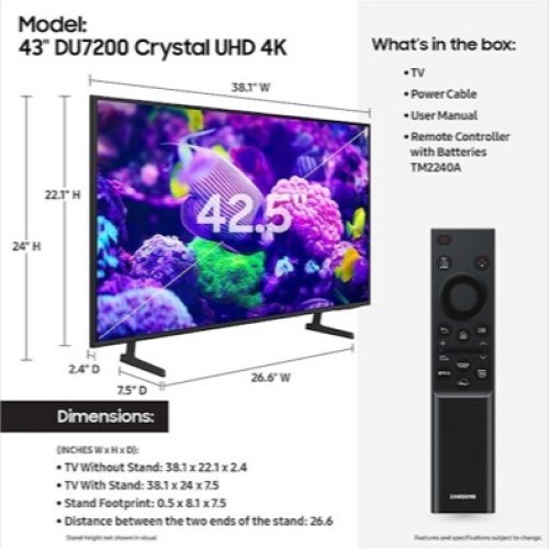 TV 43" DU7200 SERIES CRYSTAL UHD 4K SMART LED-LCD HDR 3840X2160 2024