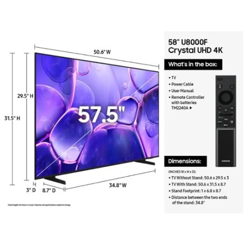 TV 58" U8000F SMART LED-LCD TV UHD 4K CRYSTAL UHD 3840X2160 2025