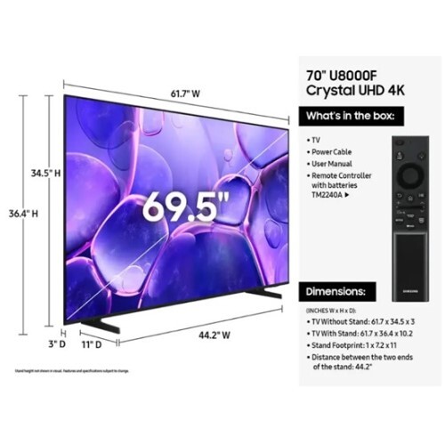 TV 70" U8000F SMART LED-LCD TV UHD 4K CRYSTAL UHD 3840X2160 2025
