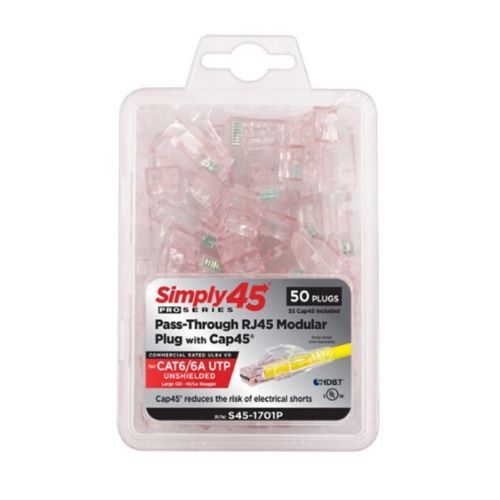 CONNECTOR PROSERIES PASS THROUGH (RED TINT) HI/LO STAGGER - CAT6/6A UTP WITH CAP45 - 50PC CLAMSHELL