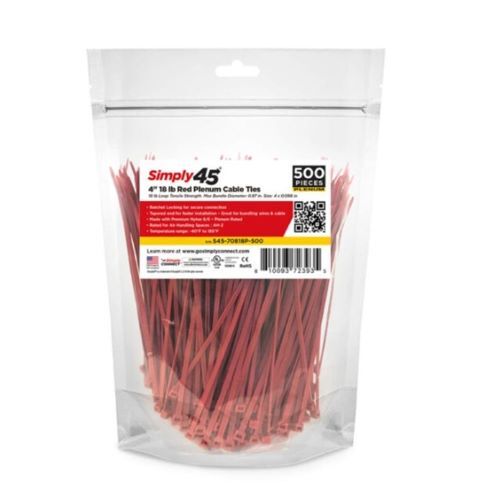 CABLE TIE 4" 18LB UV RED PLENUM - 500PC BAG