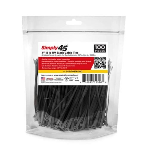 CABLE TIE 4" 18LB UV BLACK - 100PC BAG
