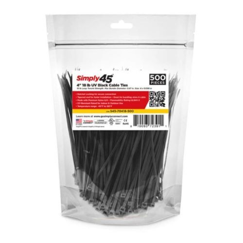 CABLE TIE 4" 18LB UV BLACK - 500PC BAG