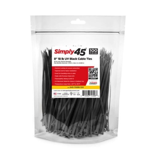 CABLE TIE 8" 18LB UV BLACK - 100PC BAG