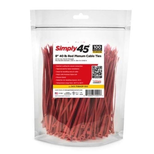CABLE TIE 8" 40LB UV RED PLENUM - 100PC BAG