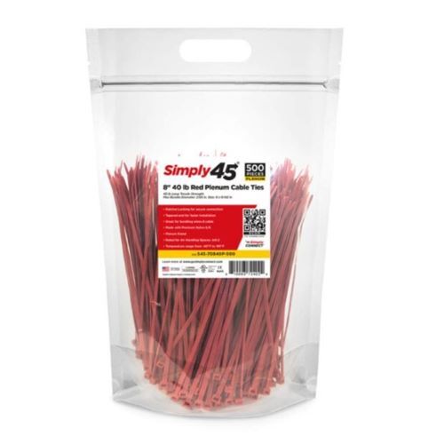 CABLE TIE 8" 40LB UV RED PLENUM - 500PC BAG