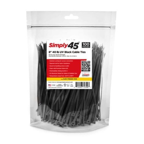 CABLE TIE 8" 40LB UV BLACK - 100PC BAG