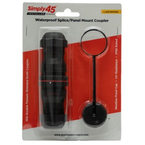 COUPLER WATERPROOF IP68/10G SHIELDED/DBL FEMALE RJ45 FOR IN-LINE SPLICE OR PANEL MNT WITH CAP-BLACK