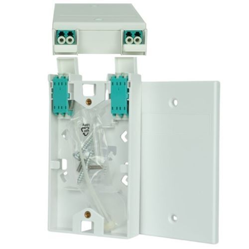 BOX SURFACE MOUNT FIBER 2-PORT MULTIMODE LC AQUA OM3/4 ADAPTER, WHITE - 1EA/BAG