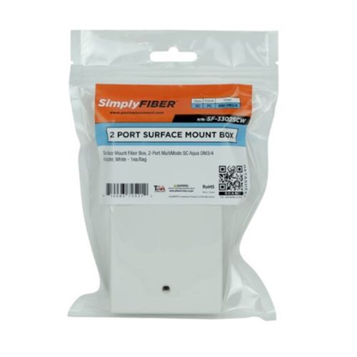BOX SURFACE MOUNT FIBER 2-PORT MULTIMODE SC AQUA OM3/4 ADAPTER, WHITE - 1EA/BAG