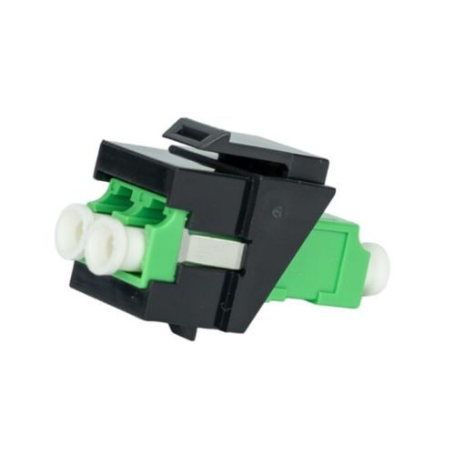 KEYSTONE JACK W/SHUTTER SIMPLEX LC/APC TO LC/APC GREEN SINGLE MODE FIBER - BLACK 10PK