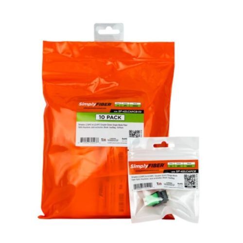 KEYSTONE JACK W/SHUTTER SIMPLEX LC/APC TO LC/APC GREEN SINGLE MODE FIBER - BLACK 10PK