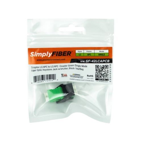 KEYSTONE JACK W/SHUTTER SIMPLEX LC/APC TO LC/APC GREEN SINGLE MODE FIBER - BLACK