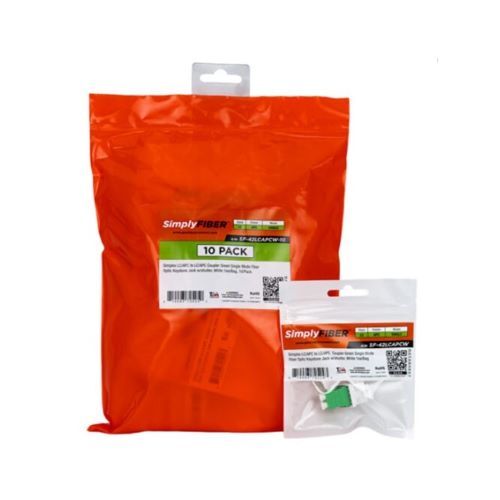 KEYSTONE JACK W/SHUTTER SIMPLEX LC/APC TO LC/APC GREEN SINGLE MODE FIBER - WHITE 10PK