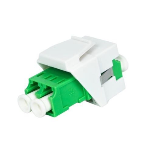 KEYSTONE JACK W/SHUTTER SIMPLEX LC/APC TO LC/APC GREEN SINGLE MODE FIBER - WHITE