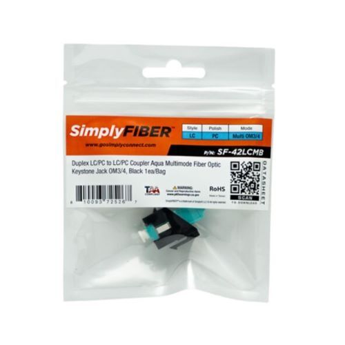 KEYSTONE JACK DUPLEX LC/PC TO LC/PC AQUA MULTIMODE FIBER OPTIC OM3/4 BLACK