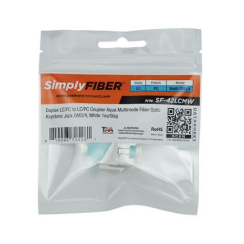 KEYSTONE JACK DUPLEX LC/PC TO LC/PC AQUA MULTIMODE FIBER OPTIC OM3/4 WHITE