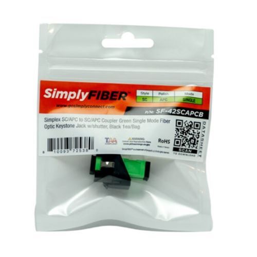 KEYSTONE JACK W/SHUTTER SIMPLEX SC/APC TO SC/APC GREEN SINGLE MODE FIBER BLACK