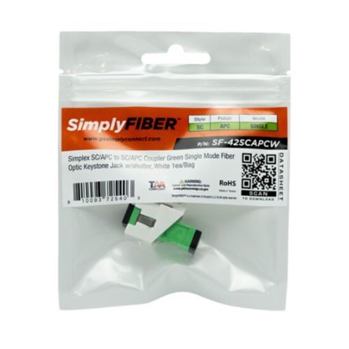 KEYSTONE JACK W/SHUTTER SIMPLEX SC/APC TO SC/APC GREEN SINGLE MODE FIBER WHITE