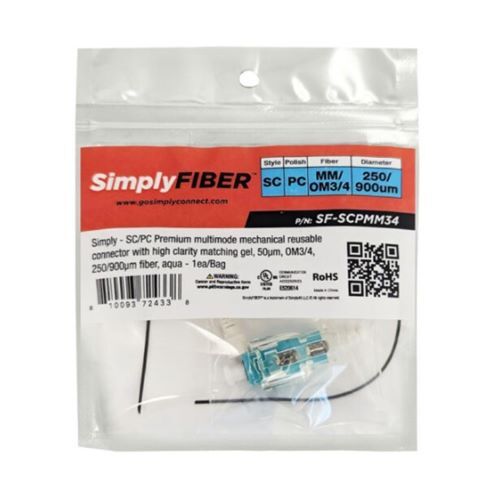 CONNECTOR SC/PC MULTIMODE W/HIGH CLARITY MATCHING GEL 50?M OM3/4 250/900?M FIBER AQUA 10PK