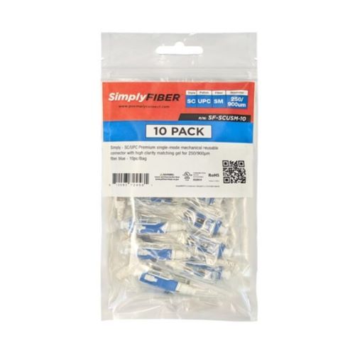 CONNECTOR SC/UPC SINGLE-MODE CONNECTOR W/HIGH CLARITY MATCHING GEL 250/900?M FIBER BLUE 10PK
