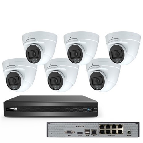 KIT SPECO BLUE 8CH 8MP RECORDER W/6 O4KT1 TURRET CAMERAS NO JUNCTION BOX - WHITE (JB2 BOX EXTRA)