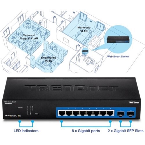 SWITCH 8 PORT GIGABIT WEB SMART  10/100/1000 MBPS/ SFP/ RACK MOUNTABLE/ FANLESS