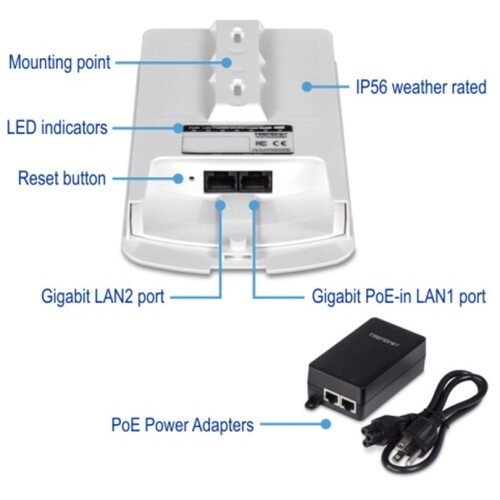 BRIDGE KIT AC867 HIGH POWER OUTDOOR POE PRECONFIGURED POINT-TO-POINT POE ACCESS POINT (IPX6)