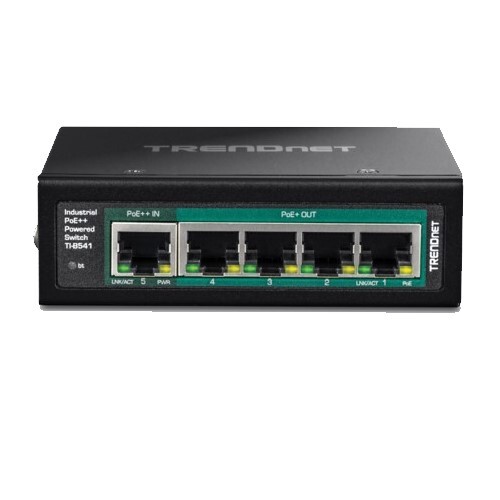 SWITCH 5-PORT (4POE+ OUT) INDUSTRIALGIGABIT (1)POE++ IN POWERED DIN-RAIL SWITCH WITH POE PASS-THROUG