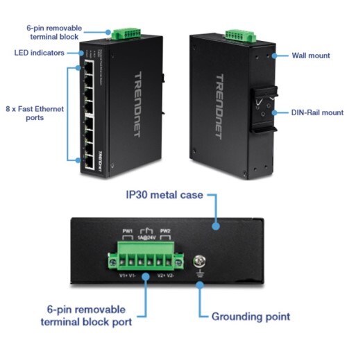 SWITCH 8-PORT INDUSTRIAL FAST ETHERNET DIN-RAIL