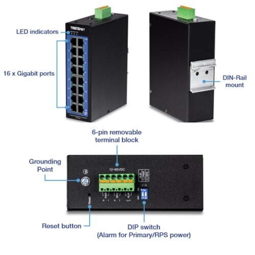 SWITCH 16 PORT INDUSTRIAL GIGABIT L2 MANAGED DIN-RAIL SWITCH