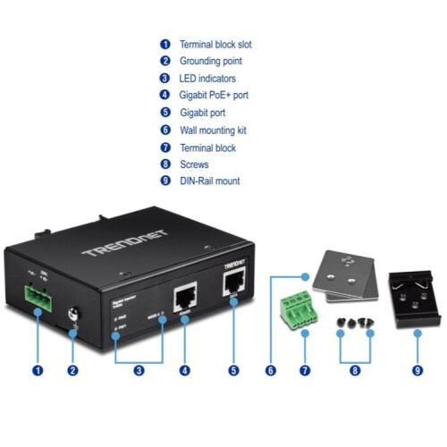 INJECTOR HARDENED INDUSTRIAL GIGABIT POE+ REQUIRES TI-S12048 SUPPLY