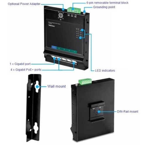 SWITCH 5-PORT INDUSTRIAL GIGABIT POE+ WALL-MOUNTED FRONT ACCESS