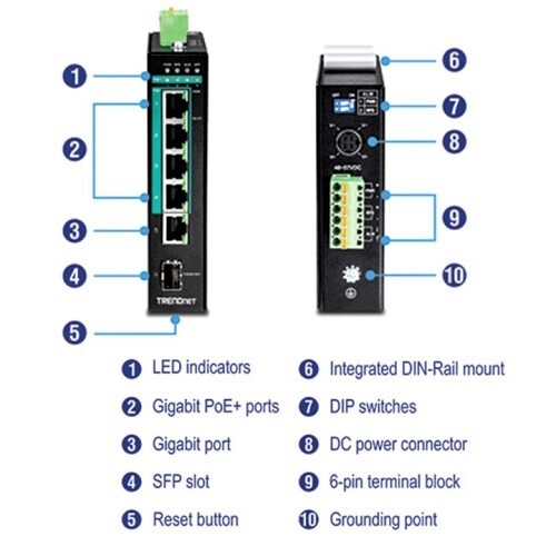 SWITCH 6-PORT HARDENED INDUSTRIAL GIGABIT POE+ LAYER 2 MANAGED DIN-RAIL