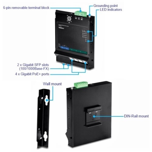 SWITCH 6-PORT INDUSTRIAL GIGABIT POE+ WALL-MOUNTED FRONT ACCESS