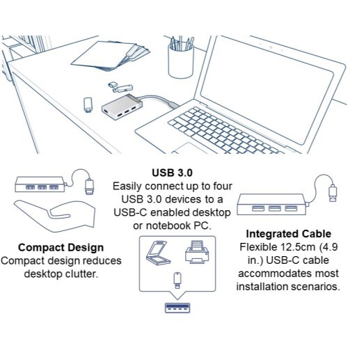 HUB MINI  4-PORT USB WITH USB-C TO HOST