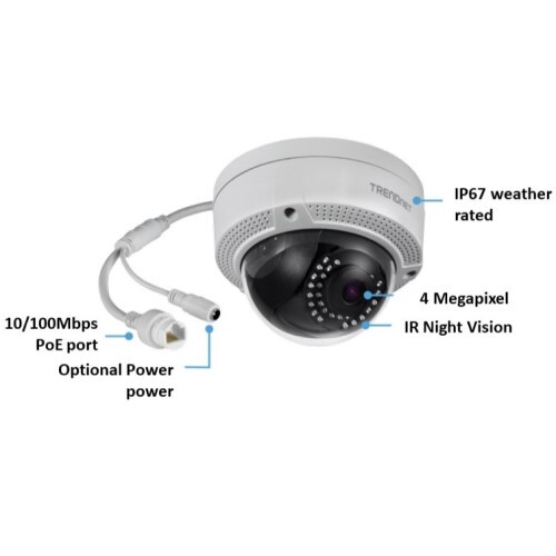 CAMERA DOME INDOOR/OUTDOOR 4MP H.265 POE IR NETWORK CAMERA