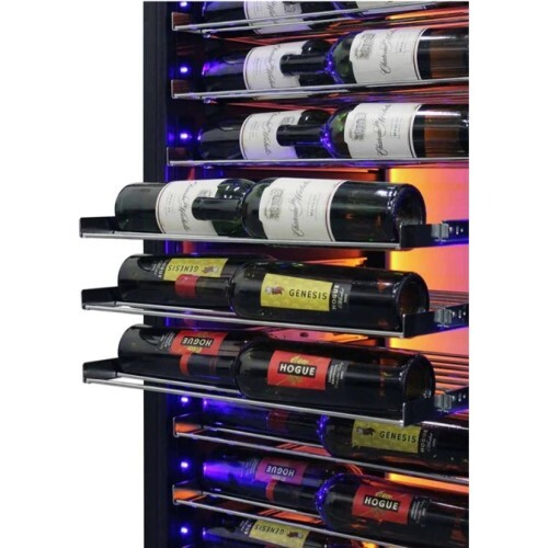 WINE COOLER 141 BOTTLES BLACK BODY, STAINLESS STEEL DOOR SINGLE-ZONE 3 COLOR BACKLIT LIGHTING