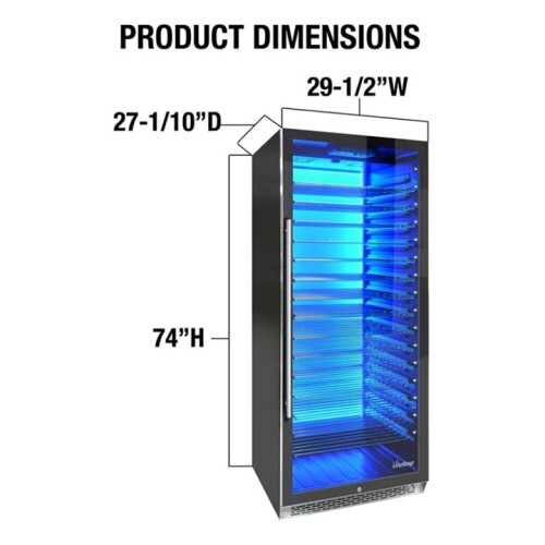 WINE COOLER 188 BOTTLES BLACK BODY, STAINLESS STEEL DOOR SINGLE-ZONE, 3 COLOR BACKLIT LIGHTING