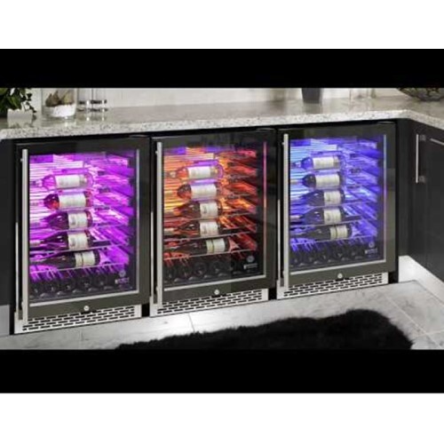 WINE COOLER 54 BOTTLES BLACK BODY, STAINLESS STEEL DOOR 3 COLOR BACKLIT LIGHTING