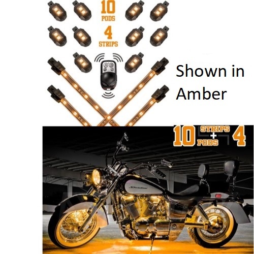 MOTORCYCLE KIT AMBER - 10XPOD + 4X8"STRIPS SINGLE COLOR XKGLOW LED ACCENT LIGHT