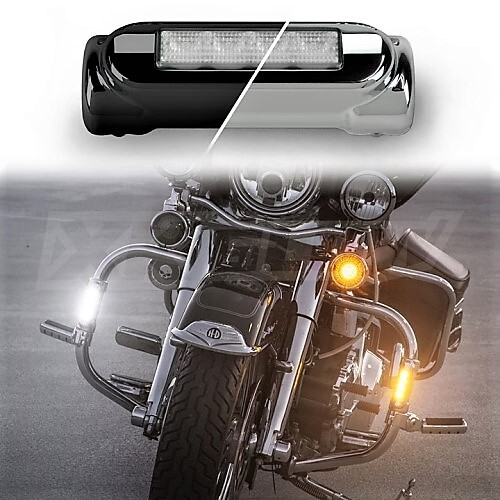 MOTORCYCLE DRIVING LIGHTS HIGHWAY BAR SWITCHBACK DRL TURNSIGNAL - CHROME