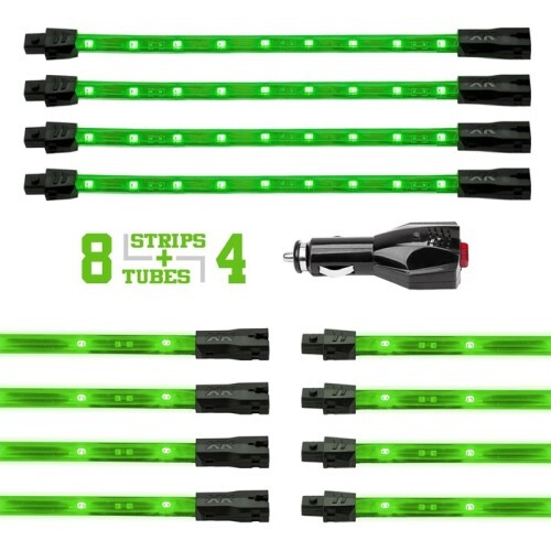 LIGHT CAR/TRUCK ACCENT KITGREEN - 8X24" TUBE + 4X8" STRIP SINGLE COLOR XKGLOW UNDERGLOW LED