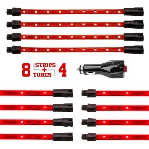 LIGHT CAR/TRUCK ACCENT KIT RED - 8X24" TUBE + 4X8" STRIP SINGLE COLOR XKGLOW UNDERGLOW LED
